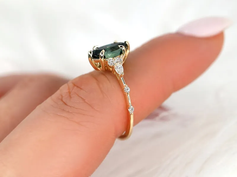 1.50ct Ready to Ship Astrid 14kt Gold Teal Sapphire Diamond Marquise Cluster Ring vy 5