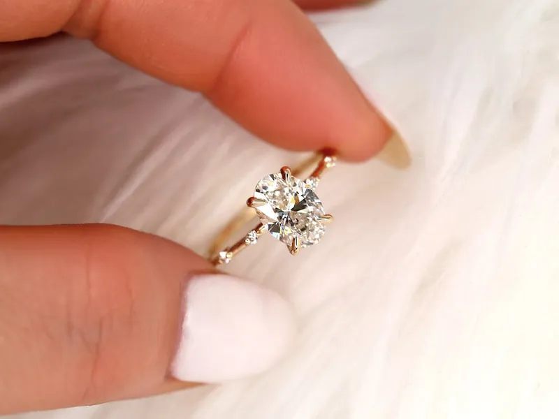 1.69ct Ready to Ship Alix 14kt Gold Diamond Dainty Minimalist Oval Solitaire Ring vy 3