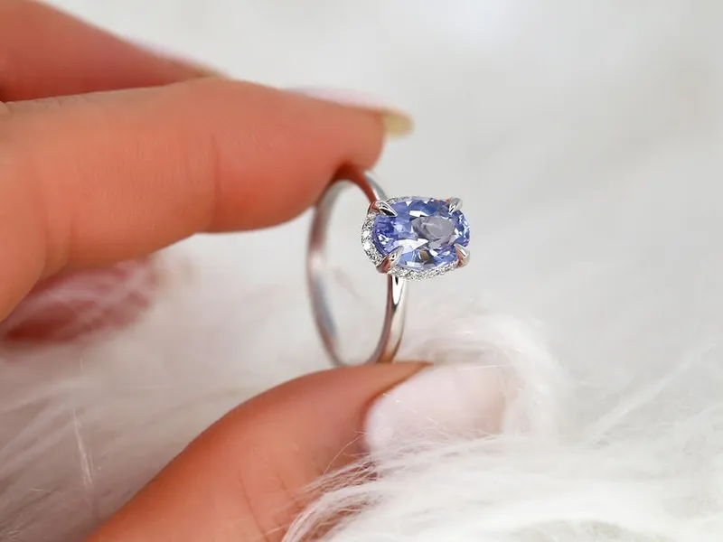 2.49ct Waverly 14kt Cornflower Sapphire Diamond Unique Hidden Halo Ring sapphire engagement ring