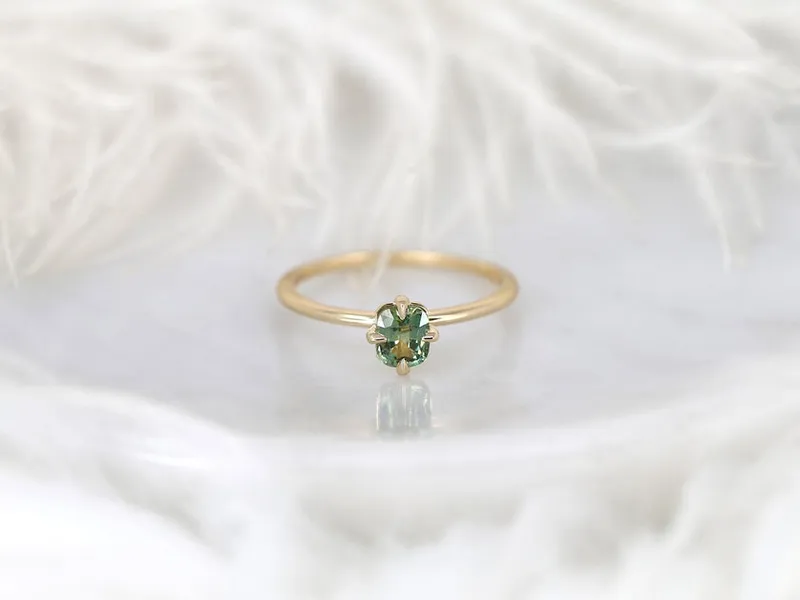 0.57ct Ready to Ship Rita 14kt Yellow Gold Green Tea Teal Sapphire Solitaire Ring vy 6