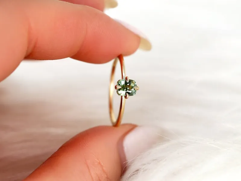 0.57ct Ready to Ship Rita 14kt Yellow Gold Green Tea Teal Sapphire Solitaire Ring green sapphire engagement ring