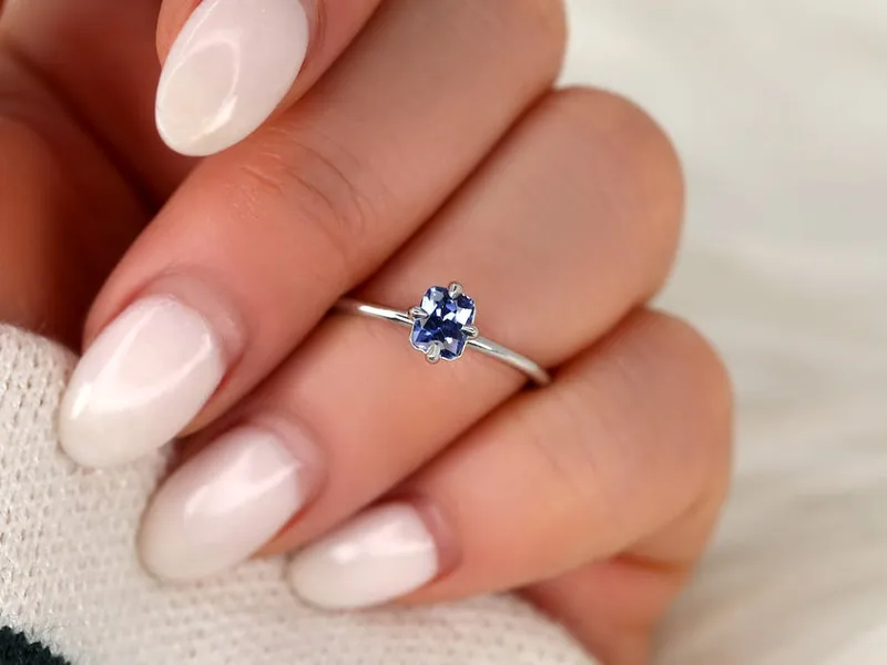0.72ct Ready to Ship Rita 14kt White Gold Cornflower Sapphire Solitaire Ring view 4