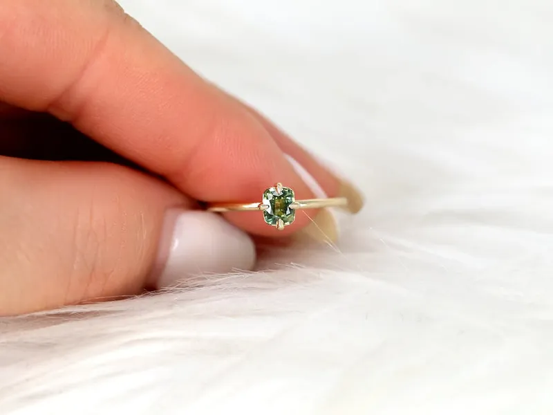 0.57ct Ready to Ship Rita 14kt Yellow Gold Green Tea Teal Sapphire Solitaire Ring vy 2