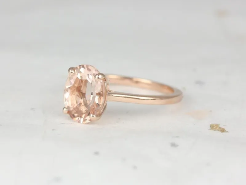 Delia 10x8mm 14kt Rose Gold Morganite Dainty Low Cathedral Oval Solitaire Engagement Ring vy 2