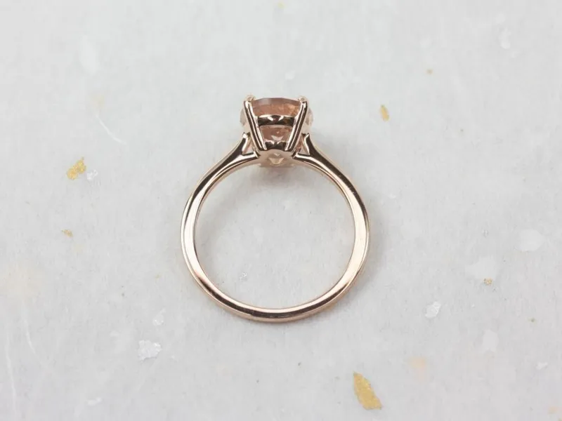Delia 10x8mm 14kt Rose Gold Morganite Dainty Low Cathedral Oval Solitaire Engagement Ring vy 3