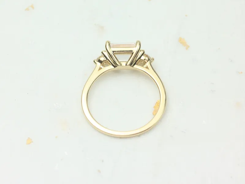 1.75cts Saint 8x6mm 14kt Gold Moissanite East West Horizontal 3 Stone Emerald Engagement Ring view 6