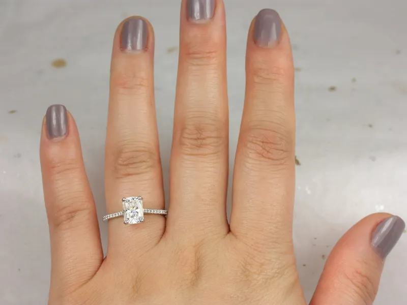 1.50cts Whitney 8x6mm 14kt Gold Moissanite Diamond Elongated Cushion Engagement Ring vy 3