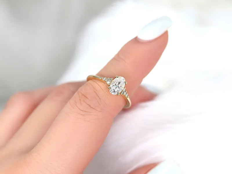 1.20ct Maddy 8x5mm 14kt Gold Moissanite Diamond Cluster Ring diamond oval cut engagement ring
