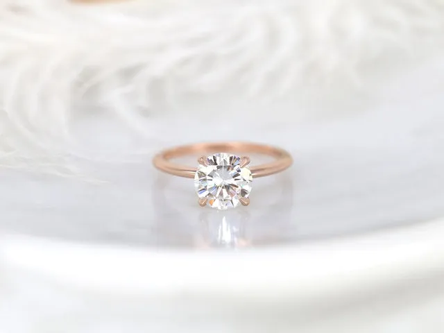 2ct Freesia 8mm 14kt Rose Gold Moissanite Minimalist Round Solitaire Ring vy 4