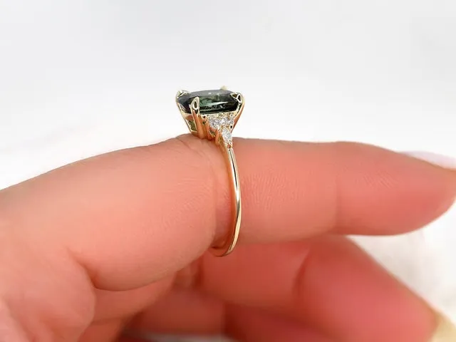 2.93ct Ready to Ship Petite Tinsley 14kt Gold Peacock Teal Sapphire Diamond Cushion Cluster Ring view 4