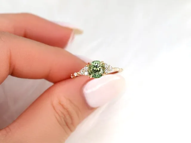 1.79ct Ready to Ship Anastasia 14kt Gold Green Tea Teal Sapphire Diamond Round Cluster Ring vy 2