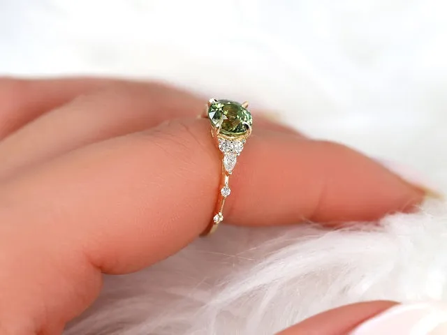 1.79ct Ready to Ship Anastasia 14kt Gold Green Tea Teal Sapphire Diamond Round Cluster Ring vy 4