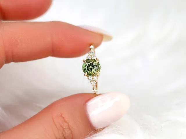 1.79ct Ready to Ship Anastasia 14kt Gold Green Tea Teal Sapphire Diamond Round Cluster Ring vy 3
