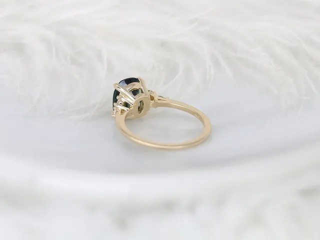 2.93ct Ready to Ship Petite Tinsley 14kt Gold Peacock Teal Sapphire Diamond Cushion Cluster Ring view 6