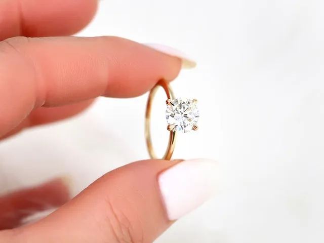 2ct Colleen 8mm 14kt Gold Moissanite Diamond Dainty Round Hidden Halo Ring view 4