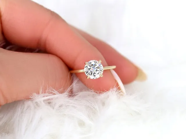 2ct Colleen 8mm 14kt Gold Moissanite Diamond Dainty Round Hidden Halo Ring view 3
