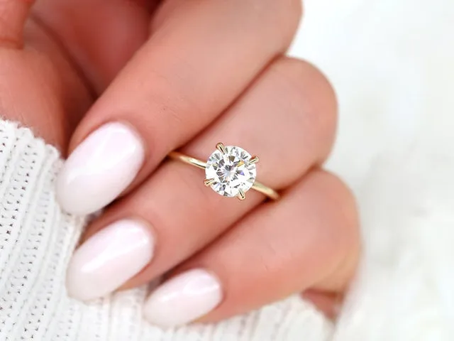 2ct Colleen 8mm 14kt Gold Moissanite Diamond Dainty Round Hidden Halo Ring view 2
