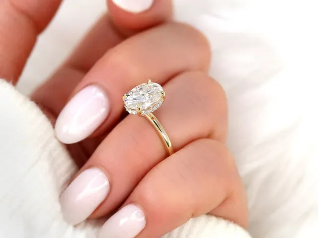 2.50ct Waverly 10x7mm 14kt Gold Moissanite Diamond Unique Hidden Halo Ring vy 2