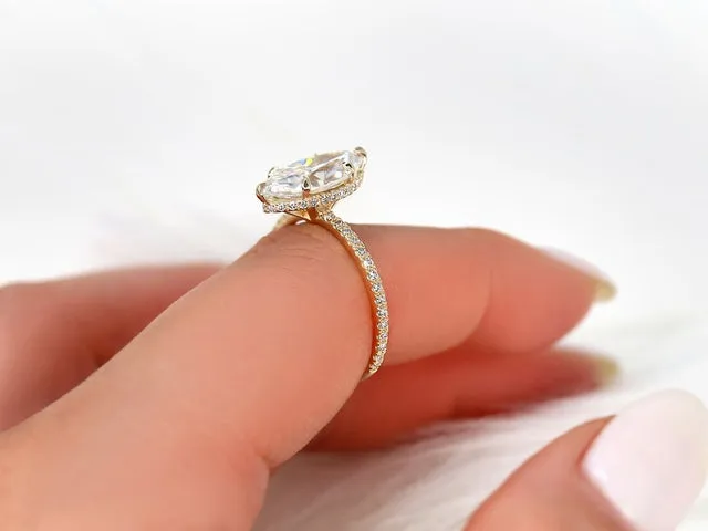 2.80ct LOW Velma 14x7mm 14kt Moissanite Marquise Hidden Halo Ring view 3