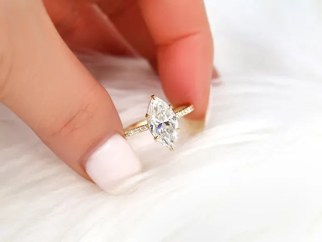 2.80ct LOW Velma 14x7mm 14kt Moissanite Marquise Hidden Halo Ring view 5