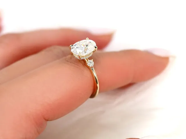 2.50ct Glenda 10x7mm 14kt Gold Moissanite Diamond Hidden Halo 3 Stone Engagement Ring vy 3