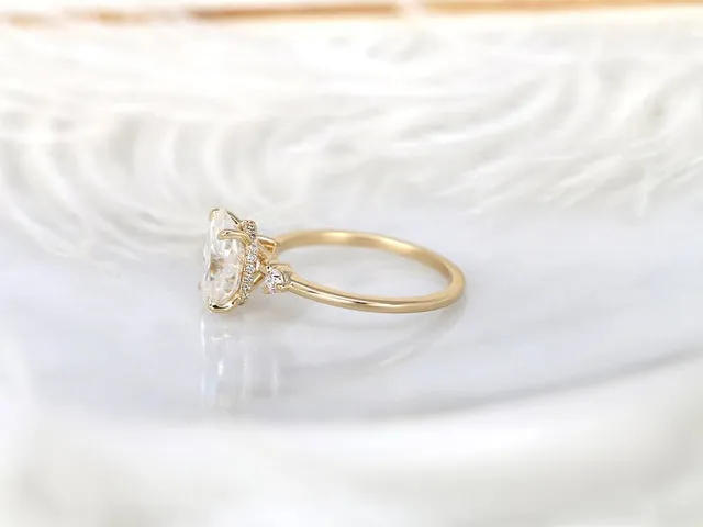 2.50ct Glenda 10x7mm 14kt Gold Moissanite Diamond Hidden Halo 3 Stone Engagement Ring vy 6