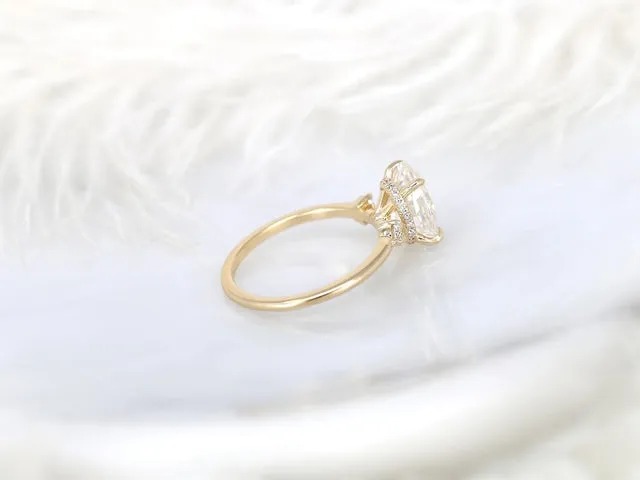 2.50ct Glenda 10x7mm 14kt Gold Moissanite Diamond Hidden Halo 3 Stone Engagement Ring vy 7