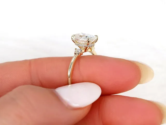 2.50ct Glenda 10x7mm 14kt Gold Moissanite Diamond Hidden Halo 3 Stone Engagement Ring vy 4