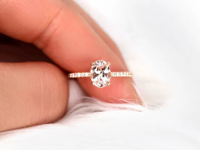 2.07ct Ready to Ship Viviana 14kt Peach Sapphire Diamond Hidden Halo Ring view 3