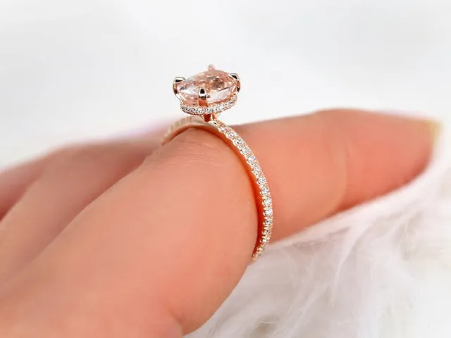 2.07ct Ready to Ship Viviana 14kt Peach Sapphire Diamond Hidden Halo Ring view 2