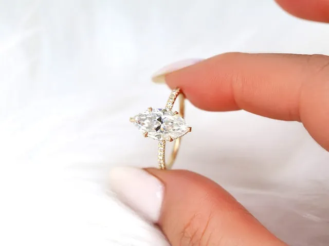 2.80ct LOW Velma 14x7mm 14kt Moissanite Marquise Hidden Halo Ring view 2