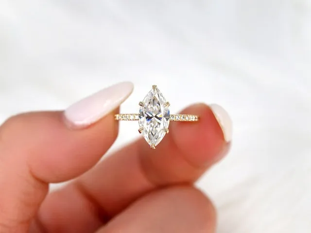 2.80ct LOW Velma 14x7mm 14kt Moissanite Marquise Hidden Halo Ring engagement ring