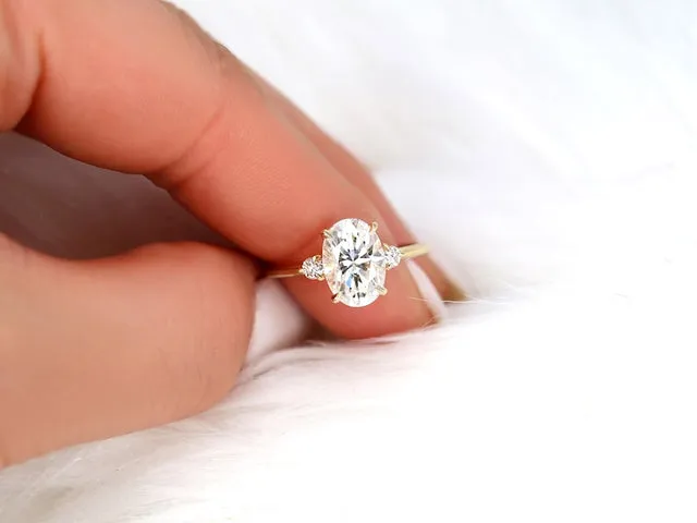 2.50ct Glenda 10x7mm 14kt Gold Moissanite Diamond Hidden Halo 3 Stone Engagement Ring vy 2