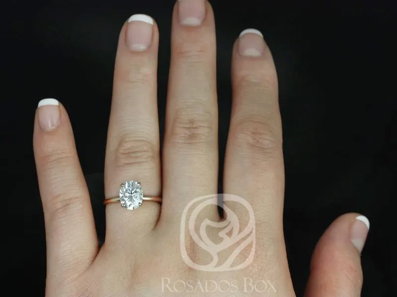 2ct Dakota 9x7mm 14kt Rose Gold Moissanite Oval Solitaire Ring vy 7