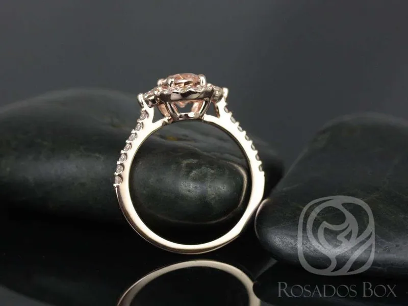 Bridgette 8x6mm 14kt Morganite Diamonds Dainty Unique Oval Halo Ring vy 5