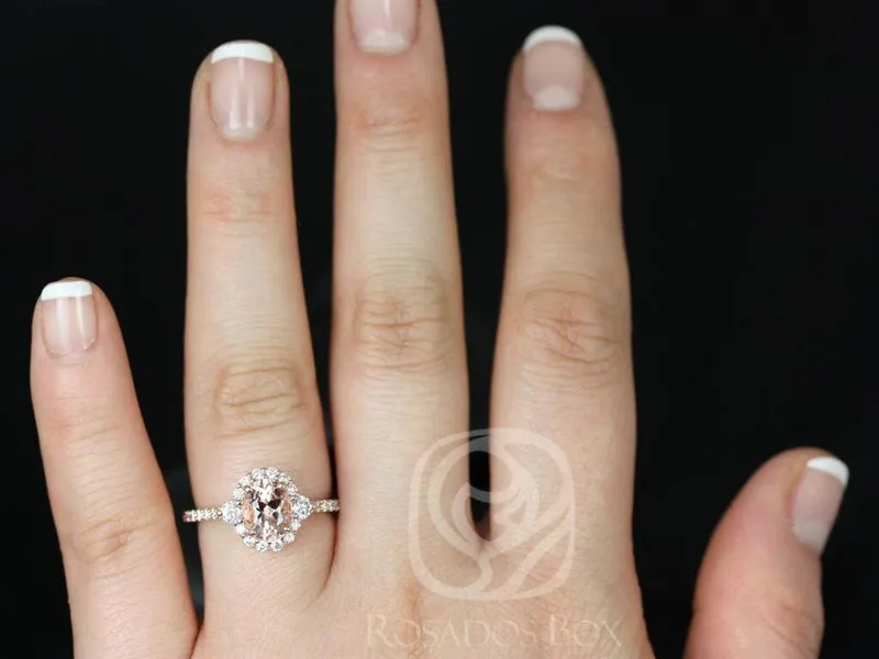 Bridgette 8x6mm 14kt Morganite Diamonds Dainty Unique Oval Halo Ring vy 7