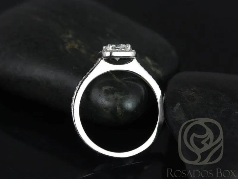 SALE Rosados Box Ready to Ship Camila 5mm 14kt White Gold Cushion FB Moissanite and Diamonds Halo Engagement Ring vy 2
