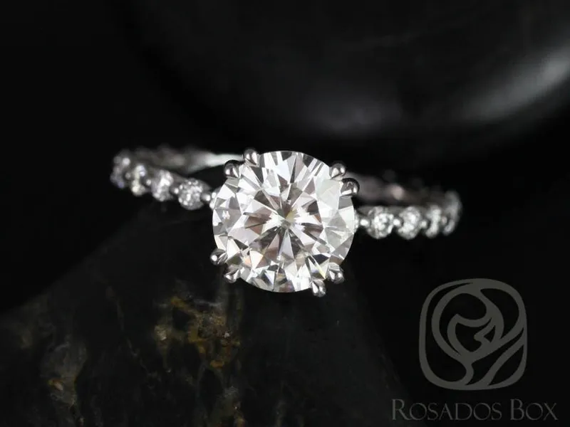 SALE Ready to Ship Naomi 8mm 14kt FB Moissanite Diamonds Round Solitaire Ring view 3