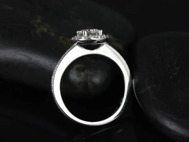 SALE Rosados Box Ready to Ship Marisol 6mm 14kt White Gold FB Moissanite Diamonds Open Gallery Round Halo Engagement Ring vy 2