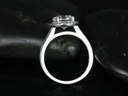 SALE Rosados Box Ready to Ship Monique 8mm Platinum Round FB Moissanite and Diamonds Halo Engagement Ring vy 2
