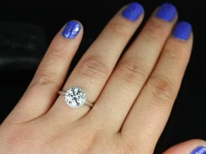 SALE Rosados Box Ready to Ship Monique 8mm Platinum Round FB Moissanite and Diamonds Halo Engagement Ring vy 3