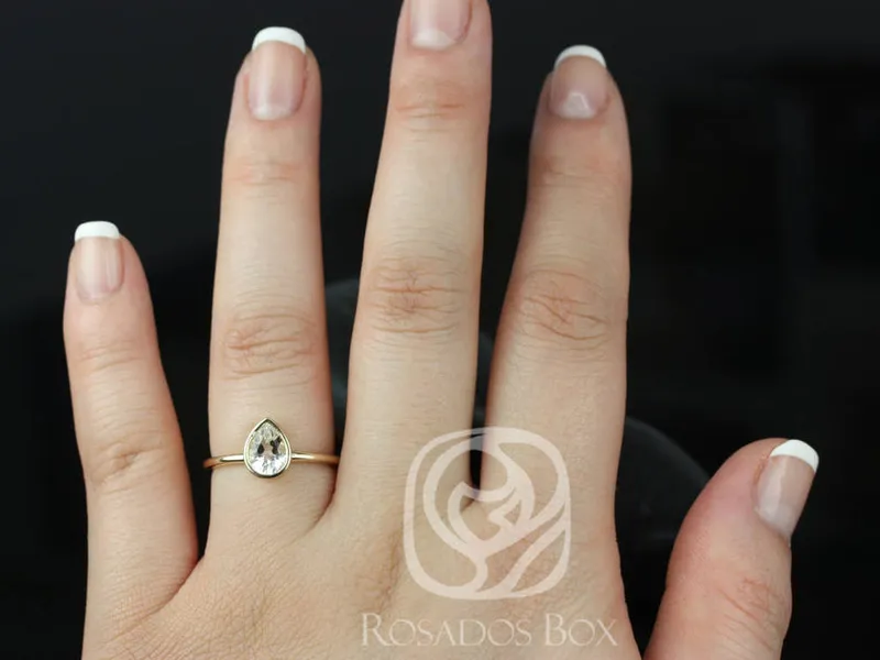 Isla 7x5mm 14kt Gold White Sapphire Bezel Pear Solitaire Ring vy 2