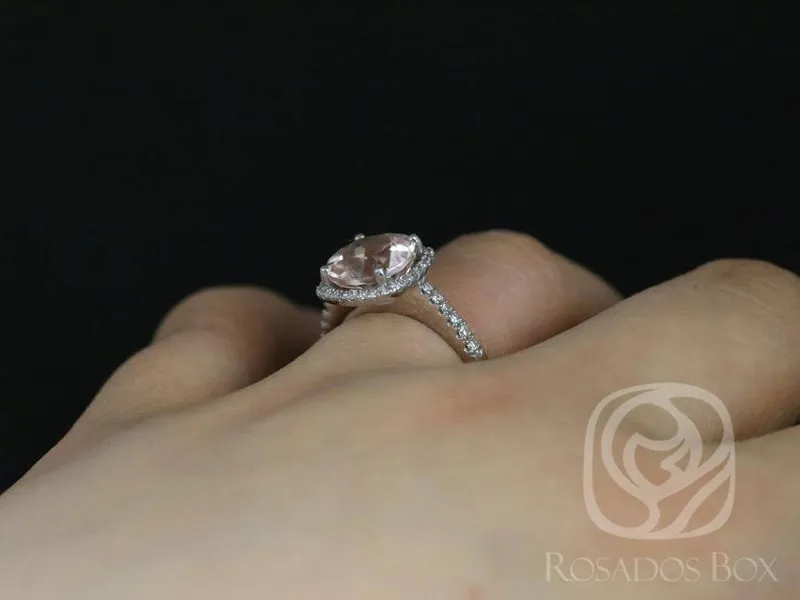 Ready to Ship Barra 9mm 14kt WHITE Gold Morganite Diamond Cushion Halo Ring view 2
