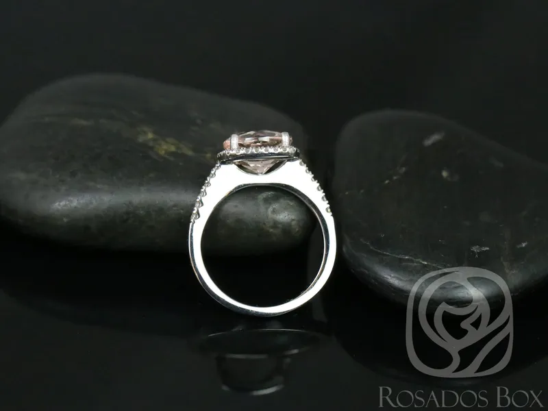 Ready to Ship Barra 9mm 14kt WHITE Gold Morganite Diamond Cushion Halo Ring view 4