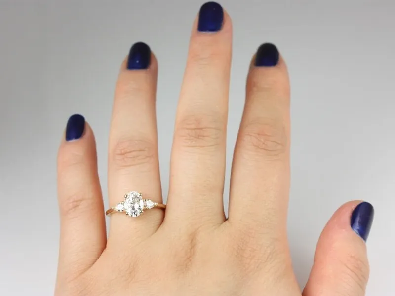 1.50ct Ready to Ship Emery 8x6mm 14kt WHITE Gold Forever One Moissanite Diamond 3 Stone Oval Engagement Ring,Three Stone Ring vy 4