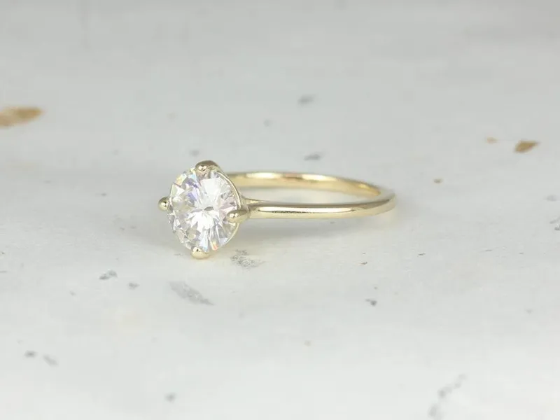 2ct Skinny Frieda 8mm 14kt Gold Moissanite Compass Set Round Solitaire Ring vy 4