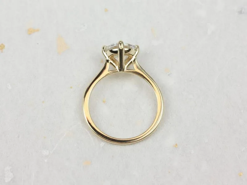 2ct Skinny Frieda 8mm 14kt Gold Moissanite Compass Set Round Solitaire Ring vy 2
