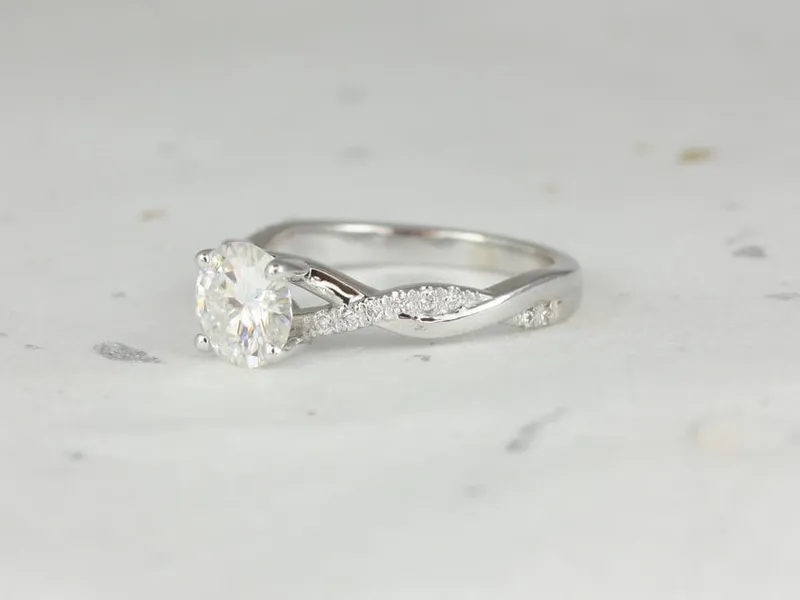 1.25ct Tyra 7mm 14kt Gold Moissanite Diamond Crossover Twist Round Engagement Ring vy 2