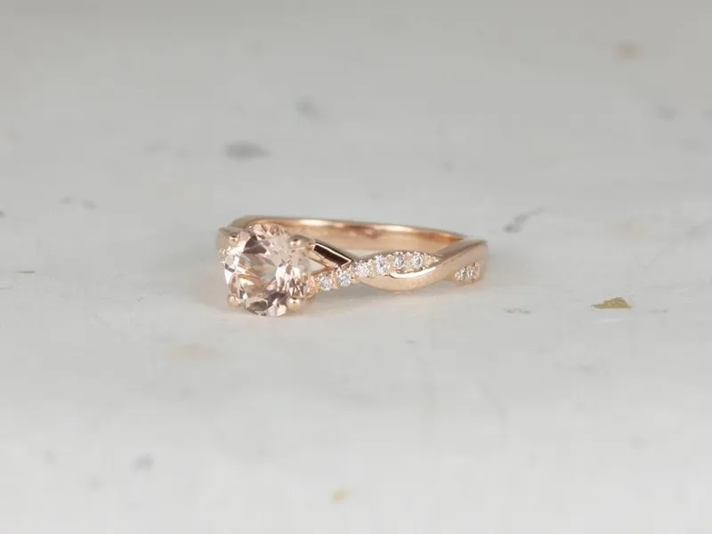 Tyra 7mm 14kt Morganite Diamond Vine Twist Round Solitaire Ring view 2