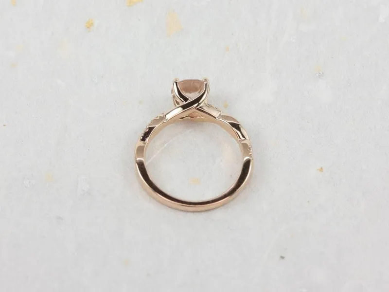 Tyra 7mm 14kt Morganite Diamond Vine Twist Round Solitaire Ring view 3